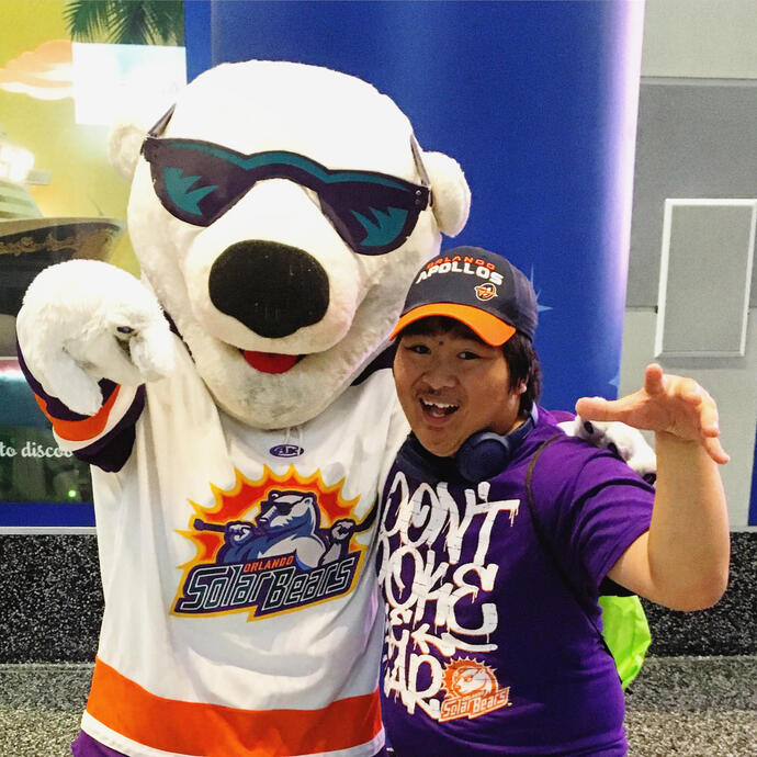 With Shades, the Orlando Solar Bears mascot